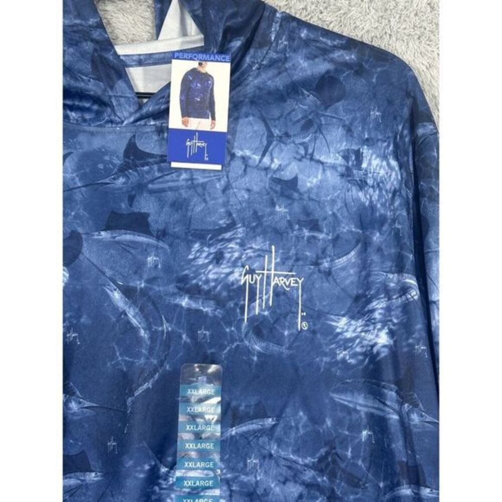 Guy Harvey Hoodie Shirt Mens XXL Blue‎ Long Sleeve Lightweight Outdoor Fishing - Picture 4 of 7